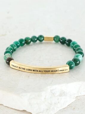 Set of two Gold Bar Green Bead Bracelet - Inspiration Co bracelets